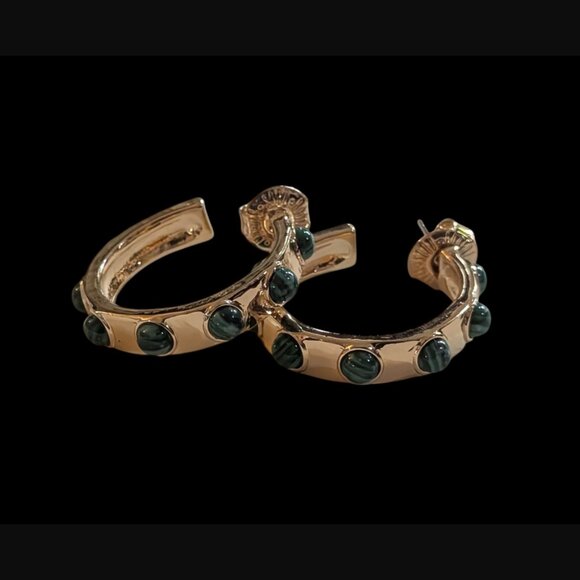 Robert Lee Morris Soho Gold Tone Faux Malachite 30mm Open C Stud Earrings - Picture 1 of 13